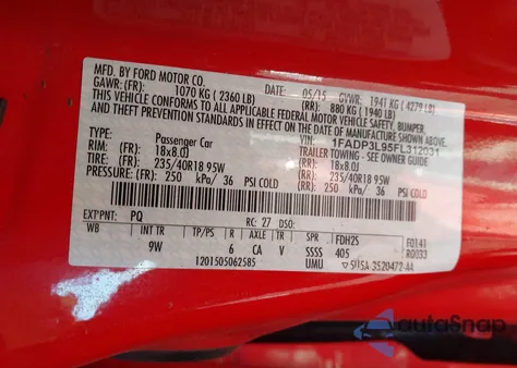 2015 Ford Focus St из США, поврежденный, VIN 1FADP3L95FL312031